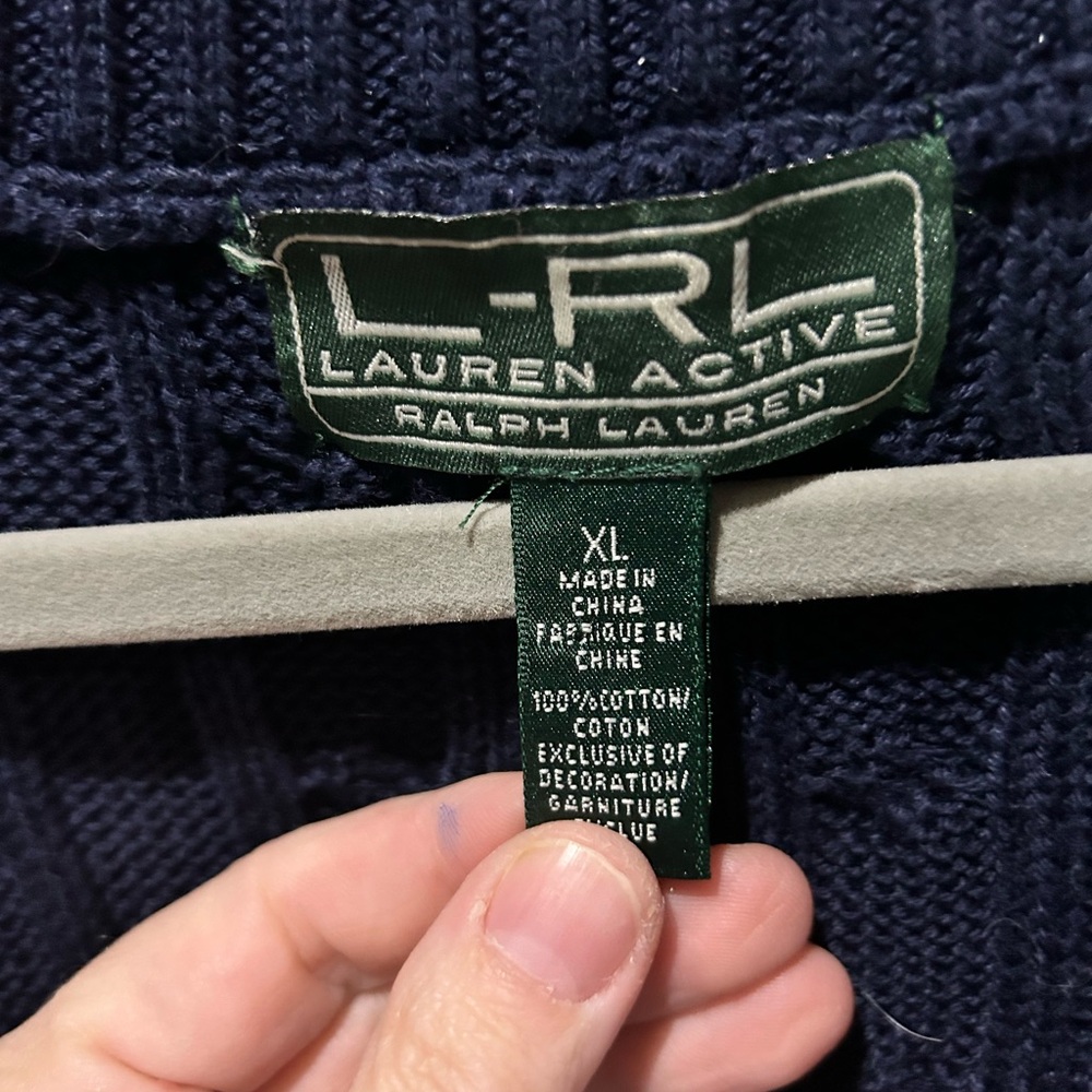 LRL Lauren Active Ralph Lauren Navy Cable Knit Cardigan XL 90s Y2K - Picture 2 of 5
